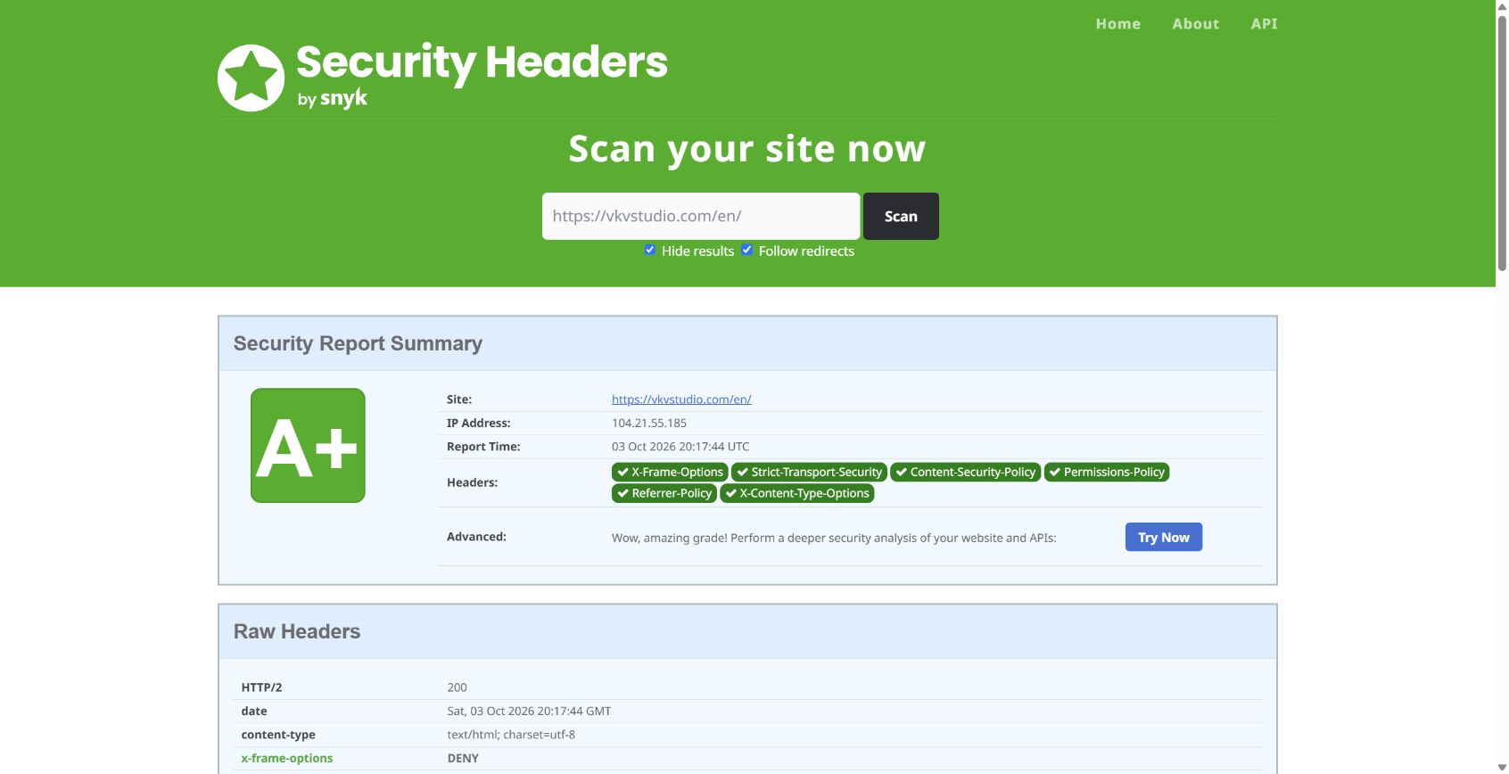 Report capture from SecurityHeaders.com